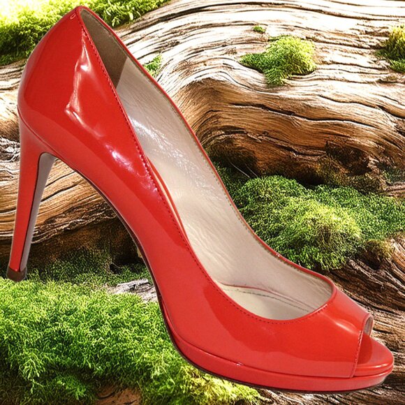 Prada Vernice Persimmon Patent Leather Peep Toe Platform Pumps, Size 36 (US 6) - Picture 2 of 9